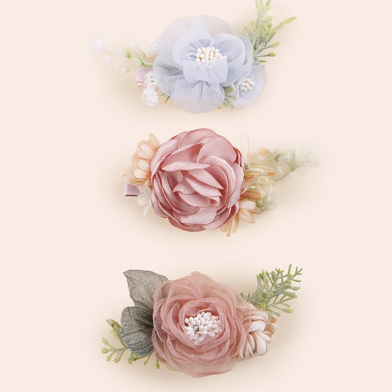 Simulated Flowers Four Seasons Pink Purple  Sunflower Rose Multiple Color Series Handmade Baby Girl Hairpins For Party Birthday