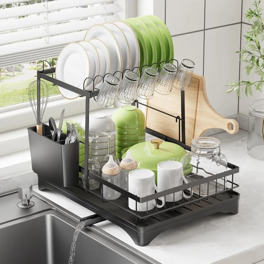 

Dish Drying Rack Dish Racks for Kitchen 1 Tier or 2 Tiers Large Dish Drainer Organizer with Utensil Holder Kitchen Counter Orga