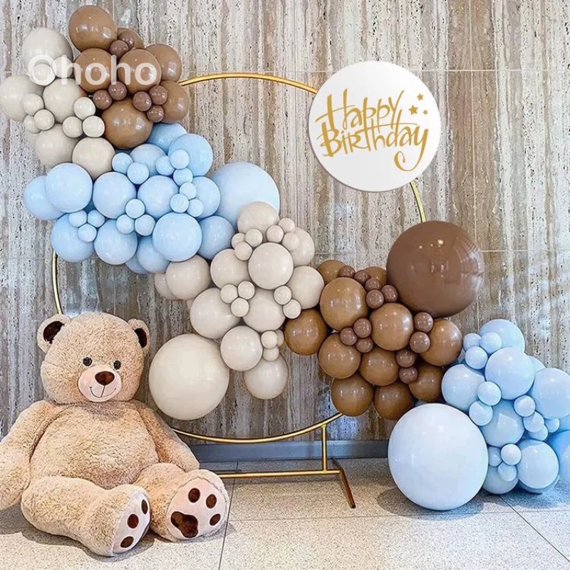 Brown Coffee Beige Blue Balloons Garland Arch Kit Kids Boy Birthday Balloon Set One Baby Shower Decoration Baptism Party Wedding