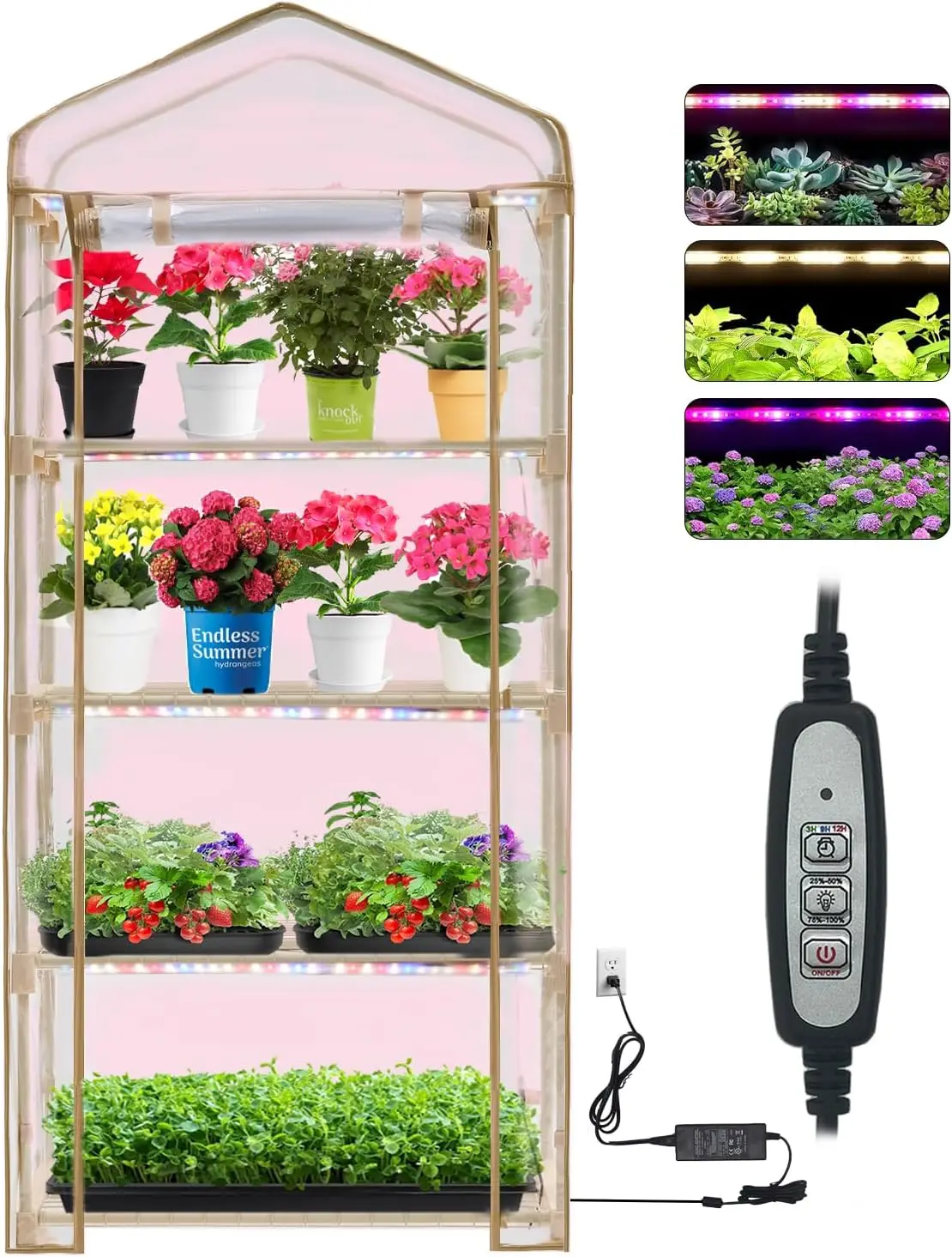 

4-Tier Portable Mini Greenhouse with Dimmable LED Grow Light, Timer & Zippered Door for Indoor Plants