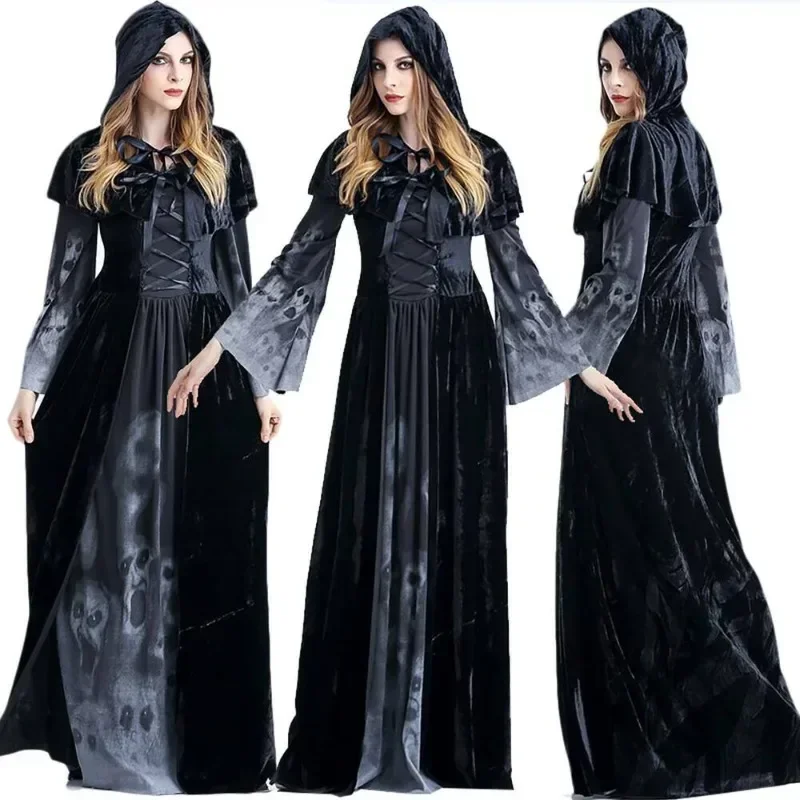 Robe de Barrage de Sorcière Gothique pour Femme, Costume de Cosplay, Tenues d'Horreur d'Halloween, 2024