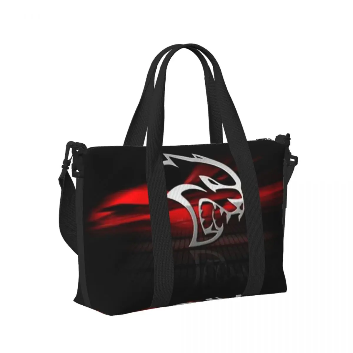 

Custom SRT Hellcat Demon Dodge Challenger Car Racing Beach Travel Bag Tote Bags for Gym Yoga Women Shopping Duffle Shoulder Bag