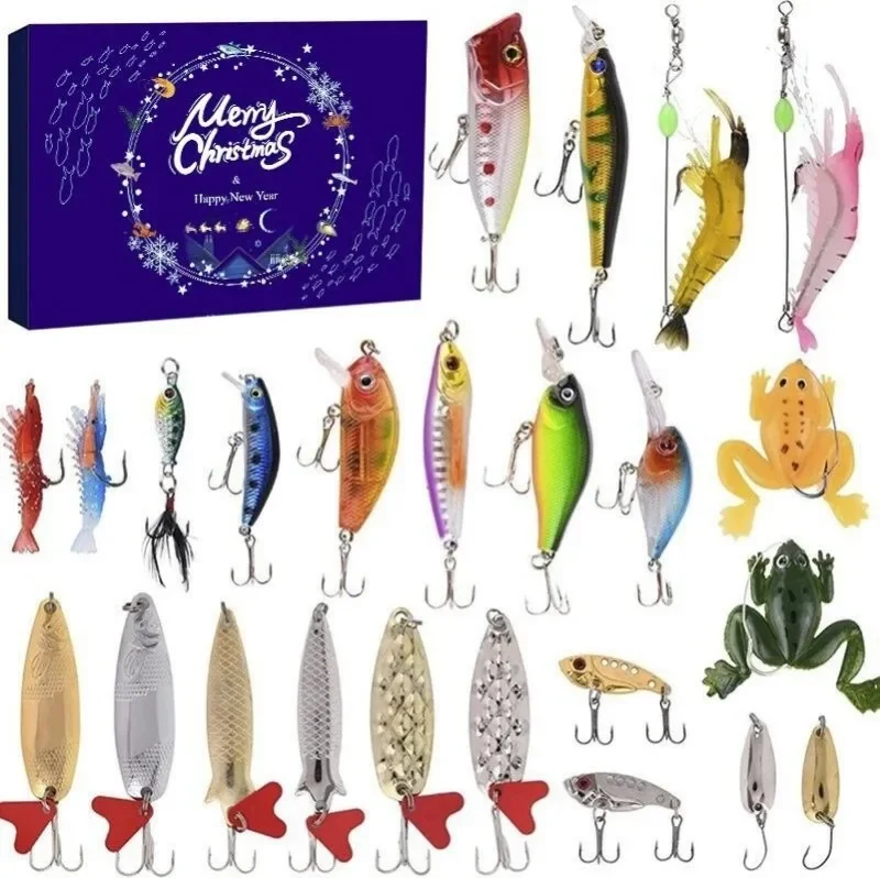 

24pc fishing bait blind box Christmas countdown fishing gear set mystery box calendar box bait themed fishing enthusiast gift