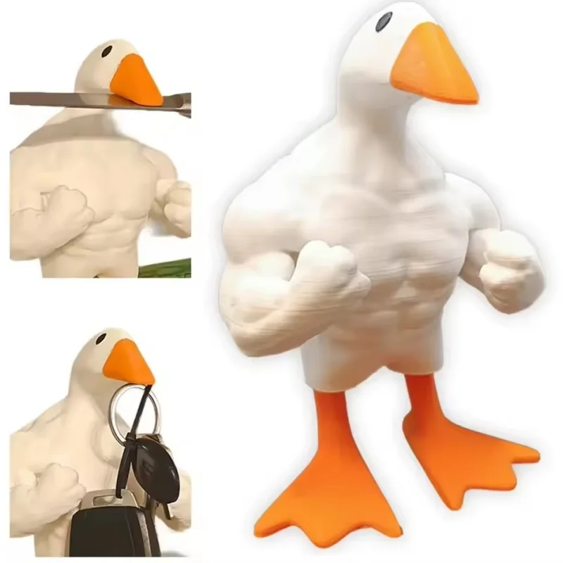 

2025 New Creative Strong Muscle Duck Home Desktop Crafts Ornaments, 3D Printed Plastic Animal Statue Decoration Gift