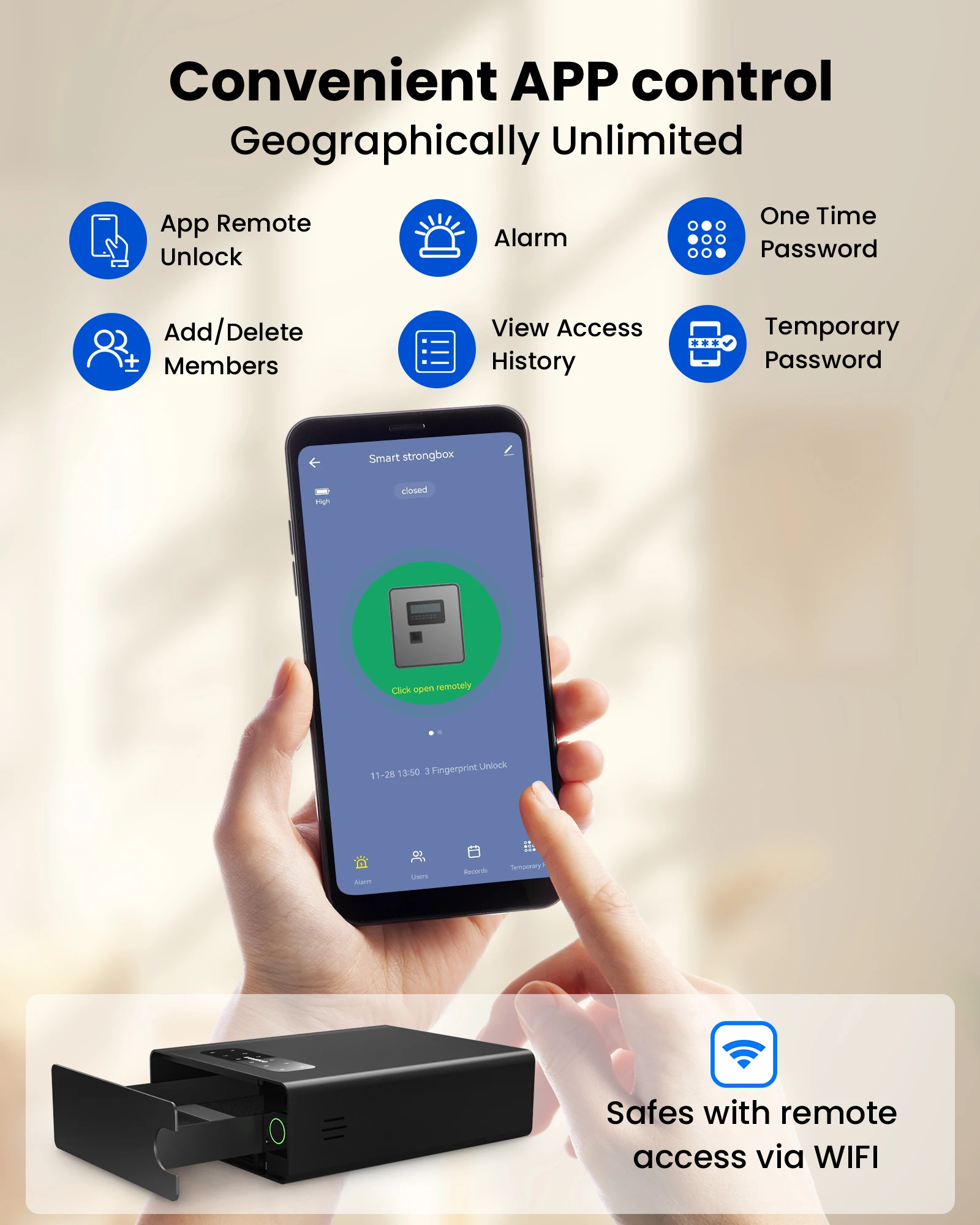 مسدس صغير آمن مع مفتاح لوحة المفاتيح ببصمة الإصبع، فتح التطبيق، صندوق قفل المسدس المنزلق، طاولة بجانب السرير، آمنة بيومترية #3