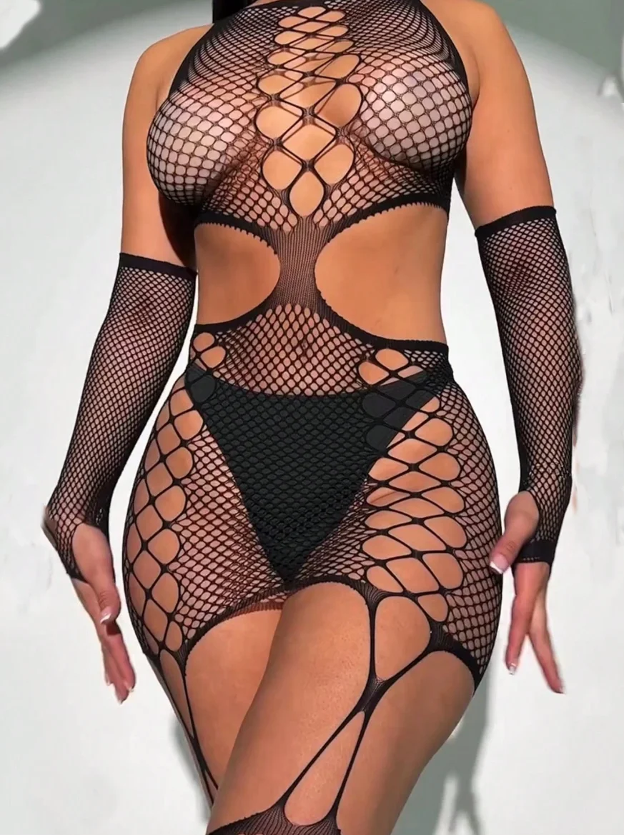 حجم كبير شبكة صيد السمك شفافة النساء Bodystockings مثير الملابس الداخلية مفتوحة المنشعب الساخن ارتداءها المثيرة Crotchless ازياء غريبة #3