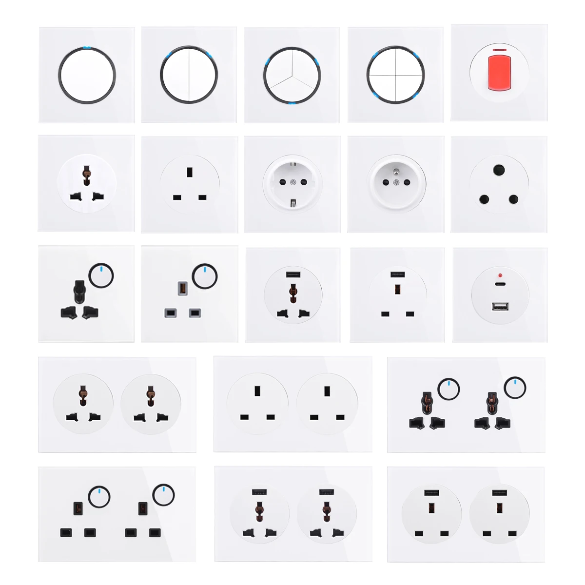 COSWALL R11 Panel Kaca Putih Sakelar Dinding EU French Socket USB Charger Female TV RJ45 CAT6 Modul DIY Gratis Kombinasi