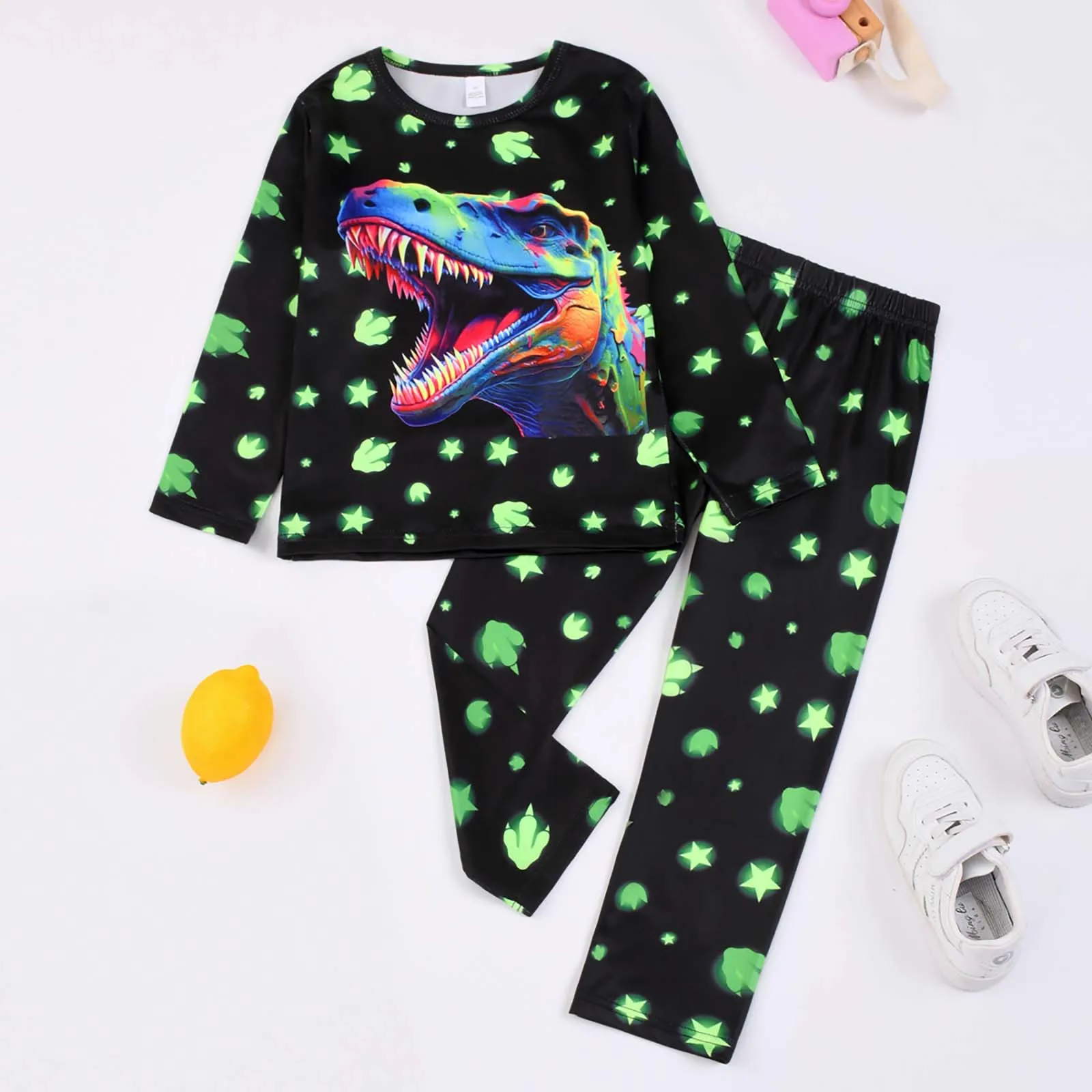 

Autumn Children's Jurassic Dinosaur Short Sleeve Shorts Suit 3D Printed Long Sleeved Pant Leisure Comfortable Pant Two-piece Set