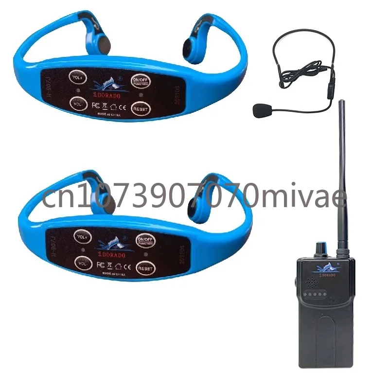 

Sports Swim Training Communication 1 Walkie Talkie Wireless Waterproof 2 Bone Conduction Headsets FM Radio Headphones