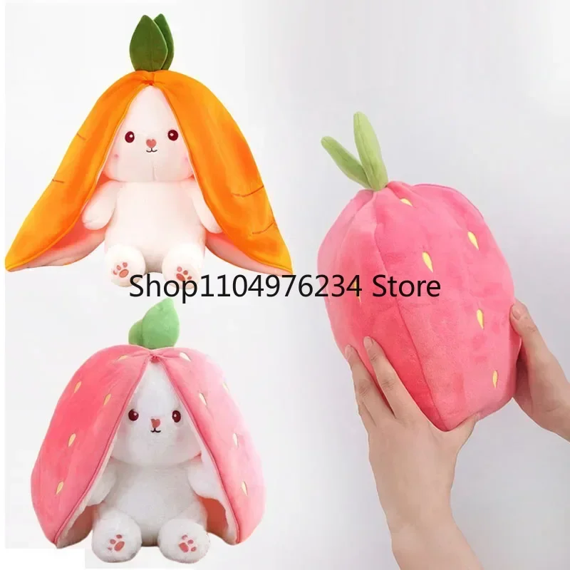 

25cm Cute Strawberry Carrot Rabbit Plush Toy Stuffed Creative In Fruits Turn Baby Cute Rabbit Doll For Kid's Birthday Present