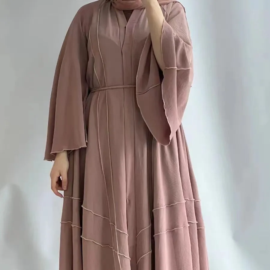 

Open Abaya Kimono Dubai Turkey Pleated Hijab Muslim Dress Kaftans for Women Evening Dresses Islam Robe Femme Musulmane Vestido