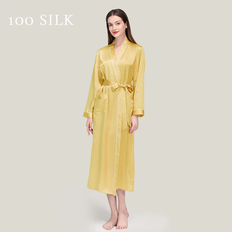 Birdtree 22 Momme 100%Pure Mulberry Silk Long Robe for Women Silky Sleepwear Ladies Elegant Nightgown Natural Pajamas P3D047QM