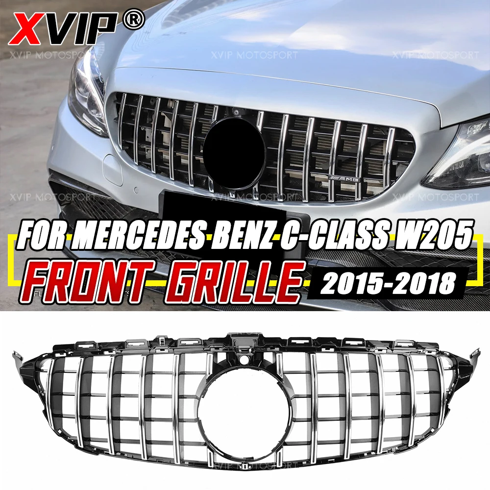 XVIP كروم أسود GTR نمط مع 360 كاميرا المصد الأمامي مصبغة لمرسيدس بنز C-W205 15-18 C205 A205 AMG C43 C180 C200 C400