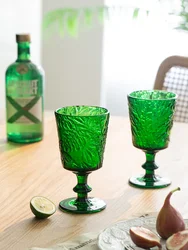 1 Piece Vintage Embossed Green Glasses Goblet Heavy Thick Dessert Wine Glasses Goblets Stemware Side Water Whiskey Glass Cup