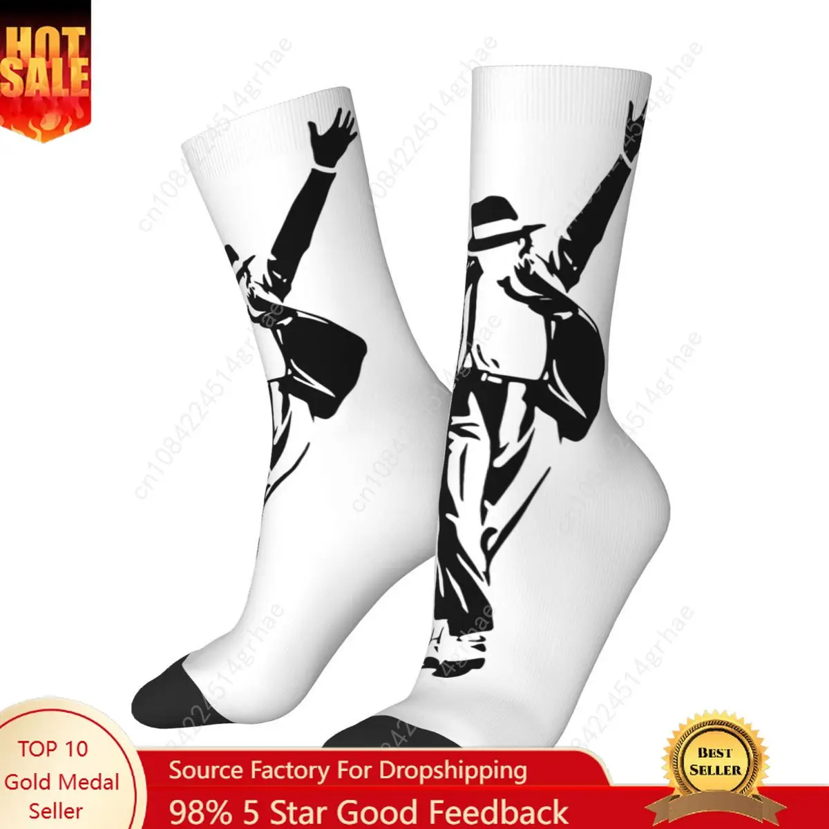 

Colorful The Moon Walker Rock King Sports Socks Mike Jackson Polyester Long Socks for Women Men Sweat Absorbing