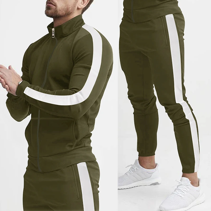 Trend ige Herren-Freizeit kleidung für Herren, farb blockierende Sport bekleidung für Frühling und Herbst, Hoodie, Sport-Set, zweiteiliges Set