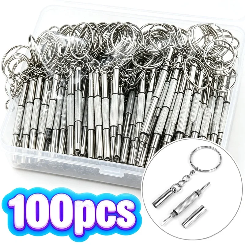3 in 1 Glasses Screwdriver Eyeglass Screwdriver Watch Repair with Keychain Portable Hand Tools Precision Screwdriver Tools