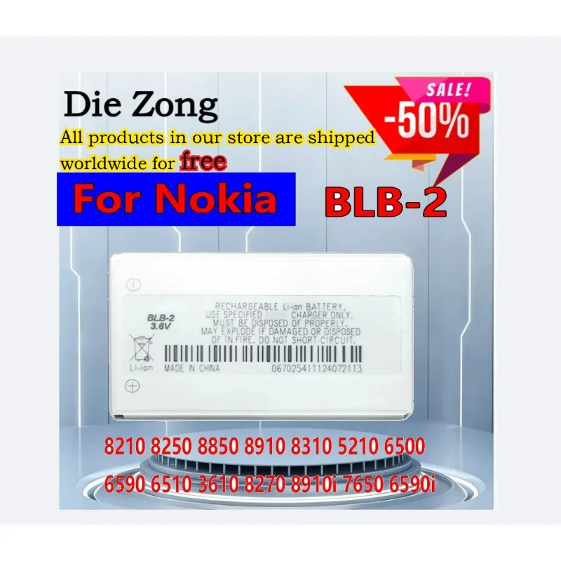 

New BLB2 BLB-2 battery For Nokia 8210 8250 8850 8910 8310 5210 6500 6590 6510 3610 8270 8910i 7650 6590i