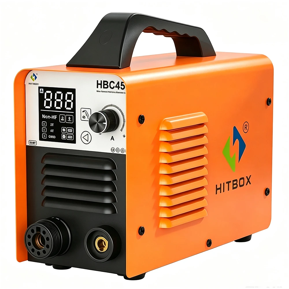 HITBOX 45A Plasma Cutter Non-Touch Pilot Arc Air Plasma Cutting Large LED Display Dual Voltage 110V/220V Grid Cutting for Metal Max Cut 15mm 2T/4T IGBT Inverter for Beginners DIY