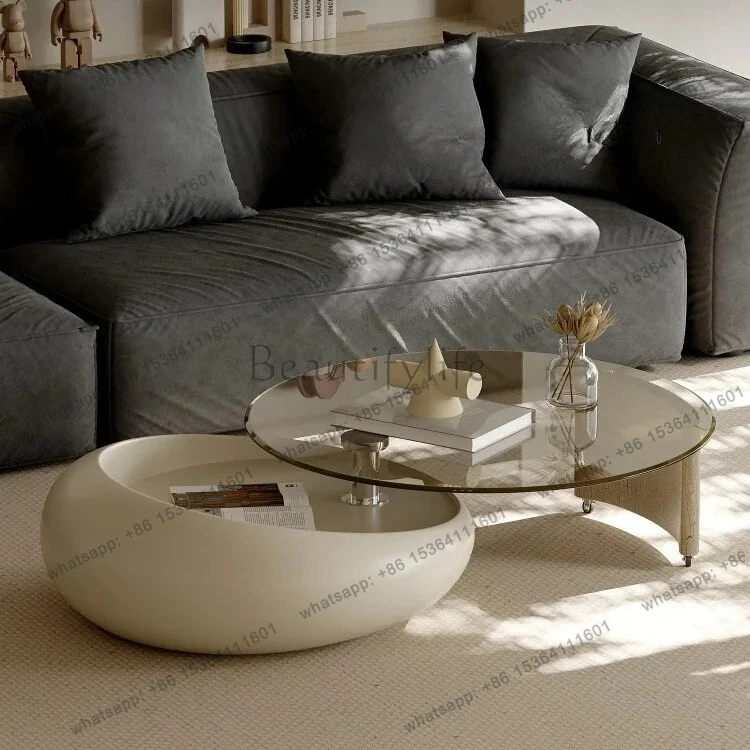 

09Italian minimalist rotating coffee table designer creative round paint high-end small apartment living room home
