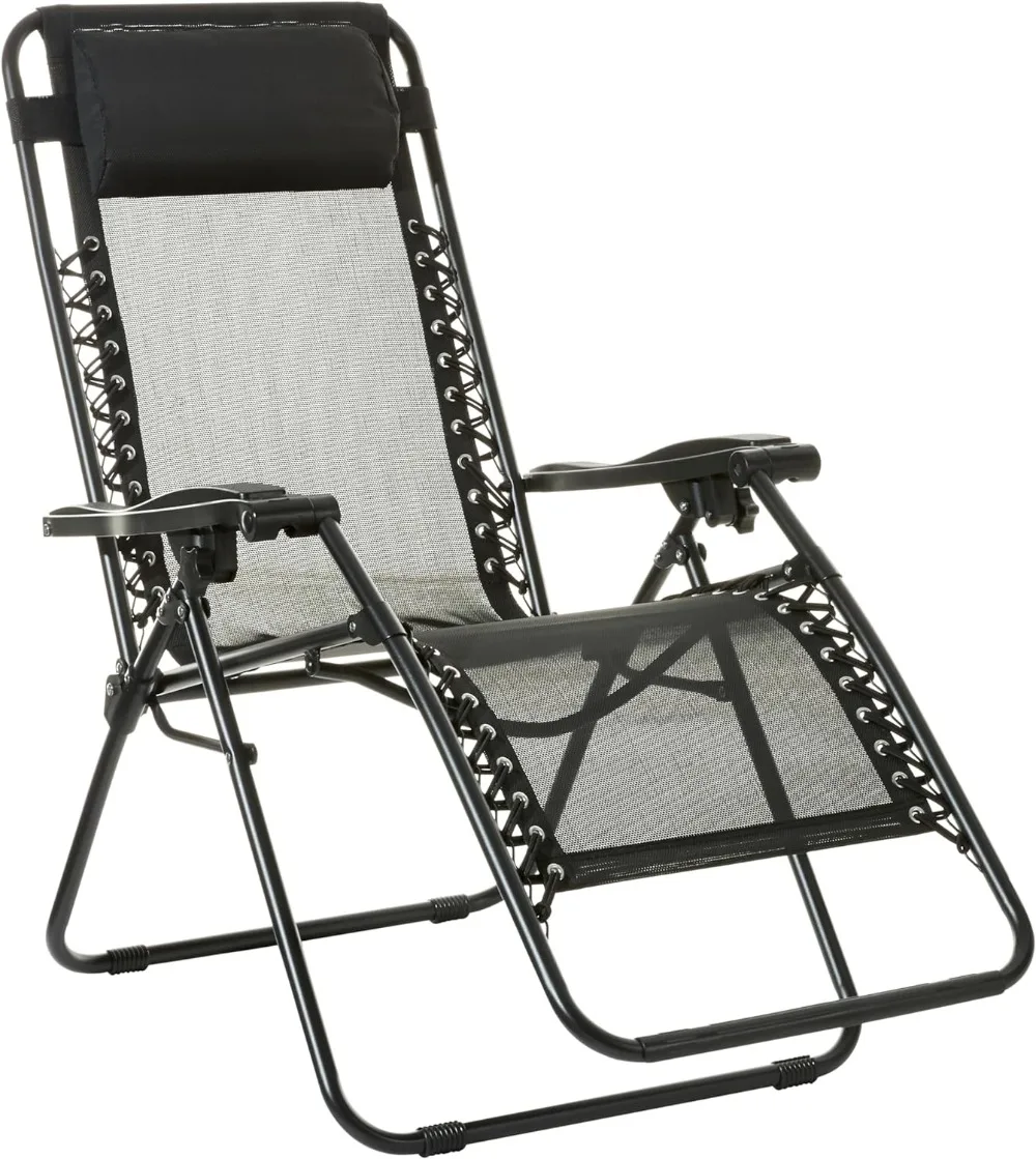 Basics Outdoor Textilene Adjustable Zero Gravity Folding Reclining Lounge Chair with Pillow, 26