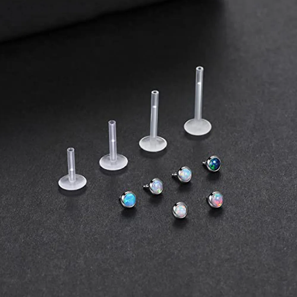 Clear Lip Rings Stud 16G Monroe Ashley Labret Medusa Plastic Piercing Jewelry Opal Helix Cartilage Earrings Retainer Sensitive