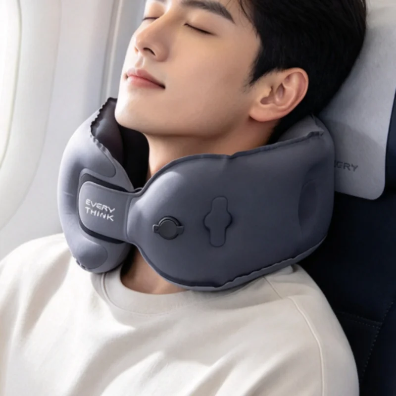 EVERYTHINK Sleep Cave U-shaped Pillow Portable Foldable Press-type Inflatable Travel Pillow Fees-Neck Pillow for Airplane Travel