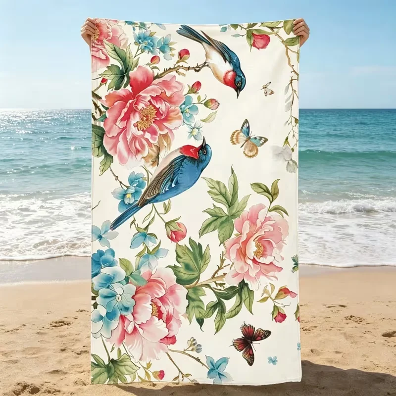 Bright Sunflower Blue Butterfly Beach Towel Sand Free Quick Dry Pool Towel Floral Yellow Flower Insect Print Blanket