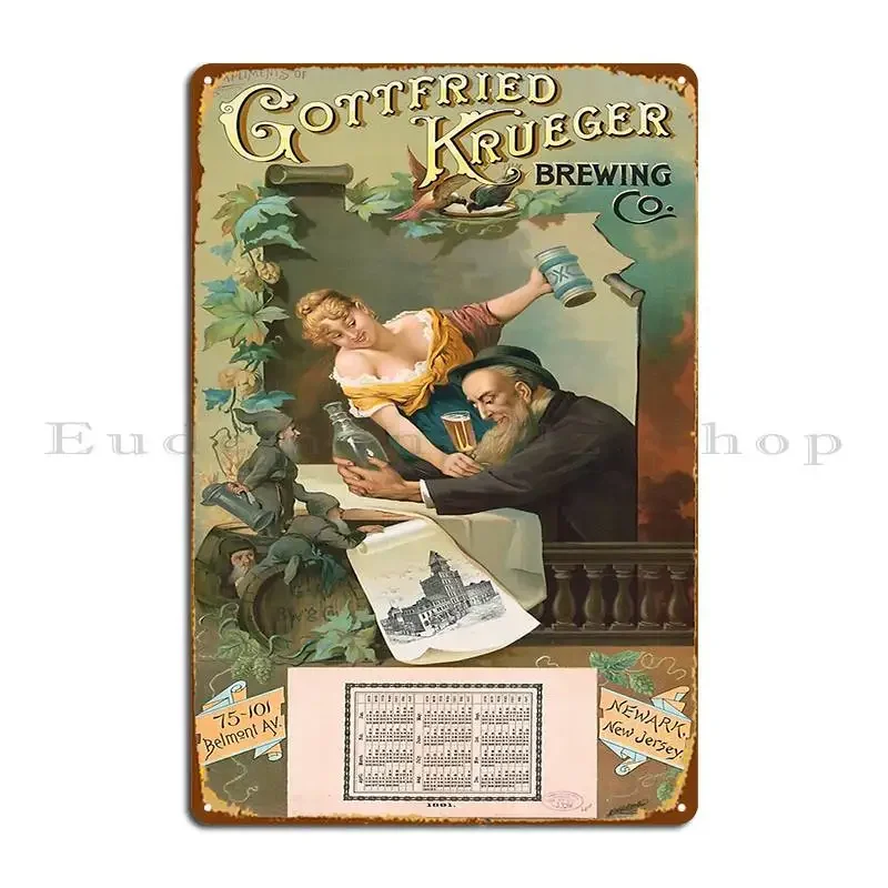 Винтажный постер с пивом Bock Gottfried Krueger Brewing Co 1891, Генри Джером Шile, металлический знак, печать, кухонная жестяная вывеска, постер