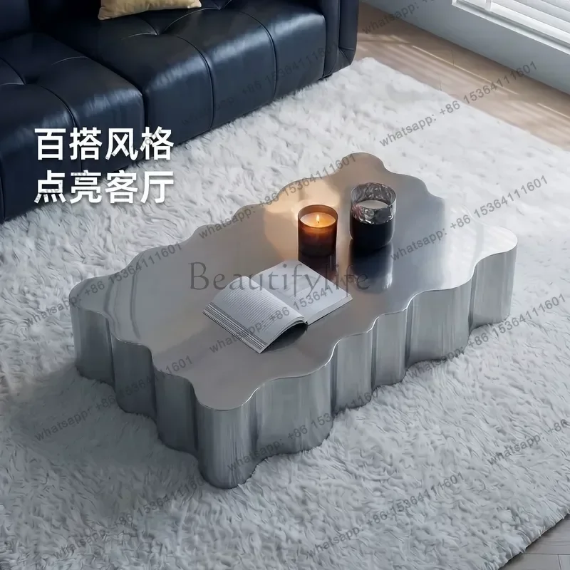 PG 304 Stainless Steel Coffee Table Silver Brushed Metal Minimalist Living Room Furniture Light Luxury Modern Home Decor