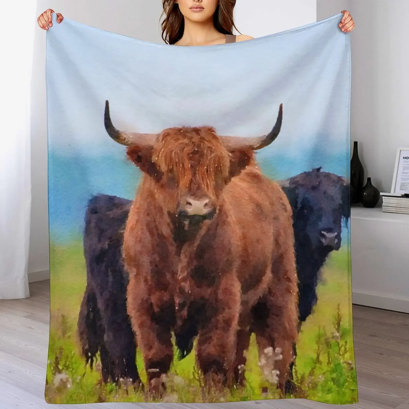 

Highland cow watercolor painting #10 Throw Blanket Tourist Luxury Softest Bed covers Blankets
