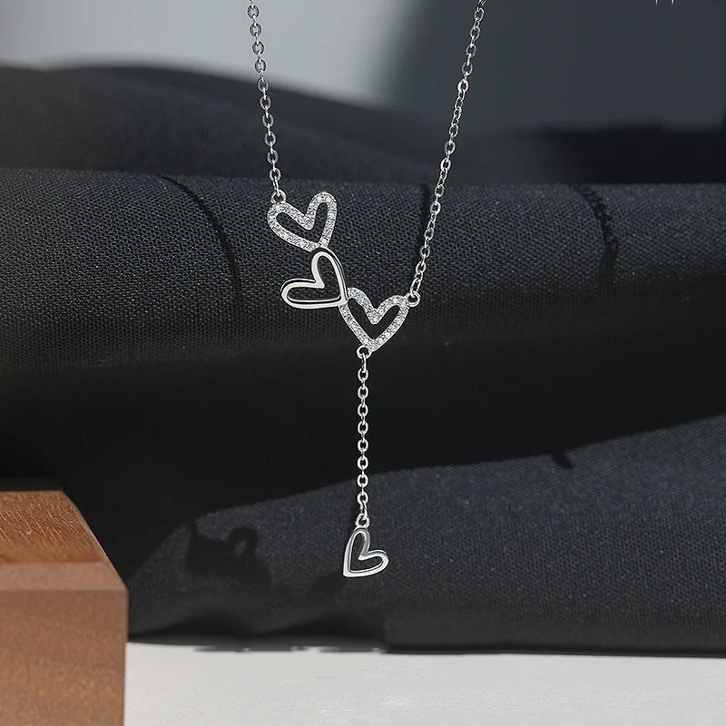 New 925 Sterling Silver Multi Heart Necklace Personality Charm Love Woman Pendant Choker Birthday Gift Exquisite Jewelry