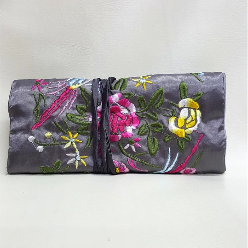 New Oriental Silk Jewelry Roll Wrap Scroll-type Object Brocade Storage Bag Jewelry Pouch Organizer