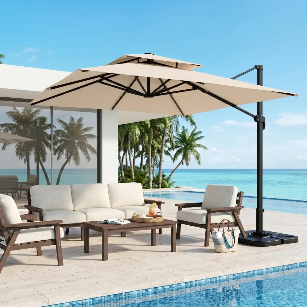 11' X 11' Cantilever Patio Umbrella with Double Top Vent, Large Square Aluminum Outdoor Offset Umbrella with 360-degree