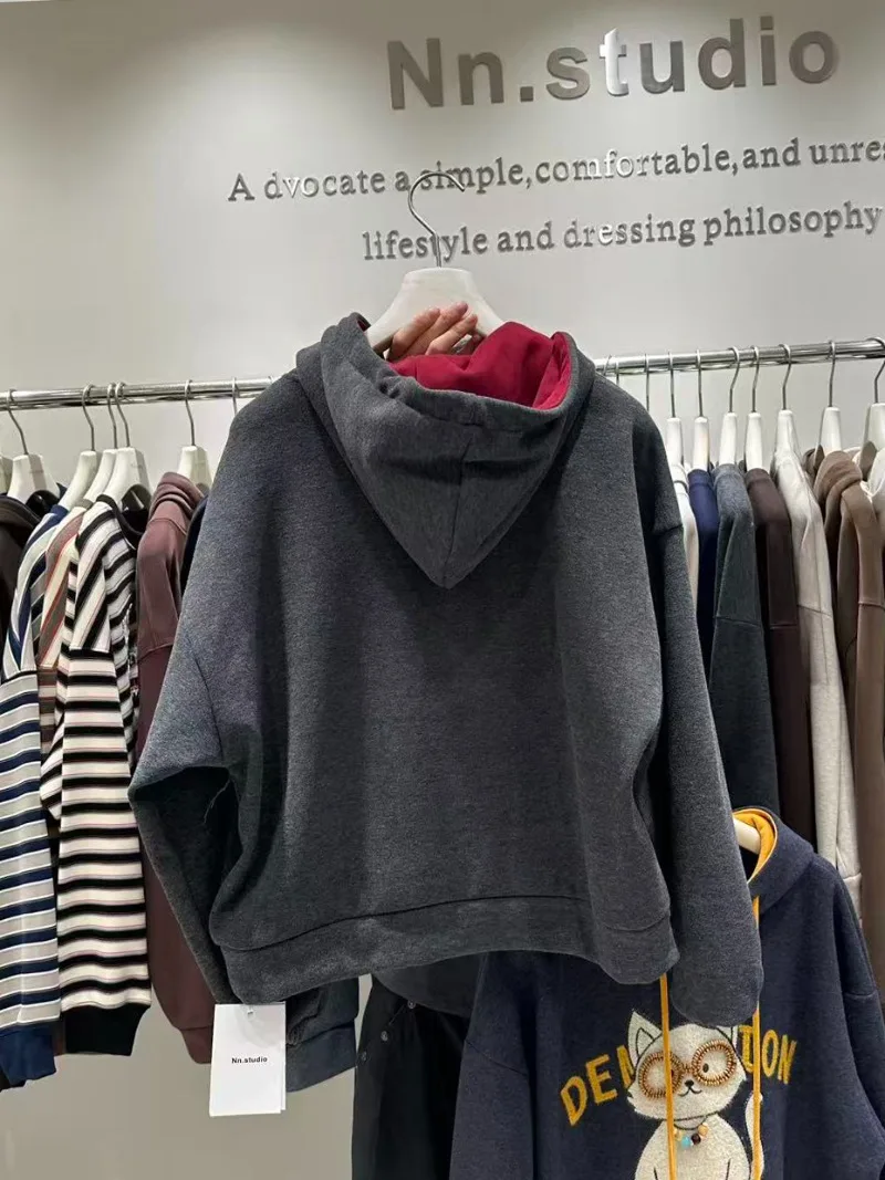 متعة لطيف القط هوديي تصميم صوف مبطن سميكة البلوز المرأة الشتاء الشباب فضفاض التخسيس طويلة الأكمام هوديس معطف #4