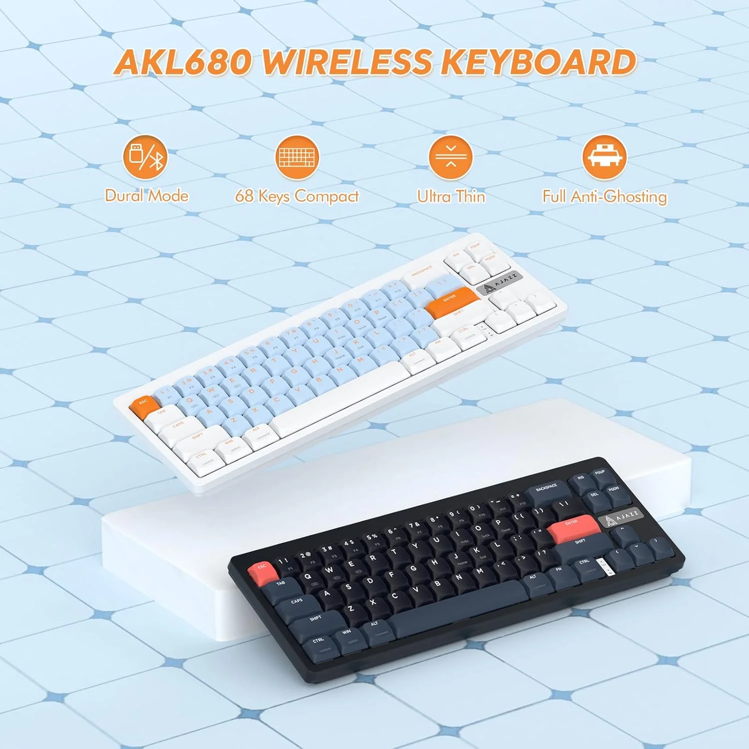 AJAZZ AKL680 65% Mechanical Gaming Keyboard Ultra-slim Wireless 2.4G Bluetooth 5.1 Low Profile Keyboard for Mac Windows Laptop