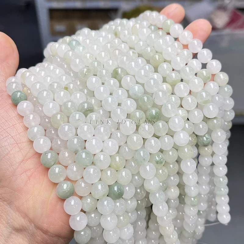 الطبيعية الجليد الأخضر حبات اليشم الأحجار الكريمة المستديرة فضفاض حبة لصنع المجوهرات قلادة سوار ذاتي الصنع المواد اليدوية 4/6/8/10/12 مللي متر #2