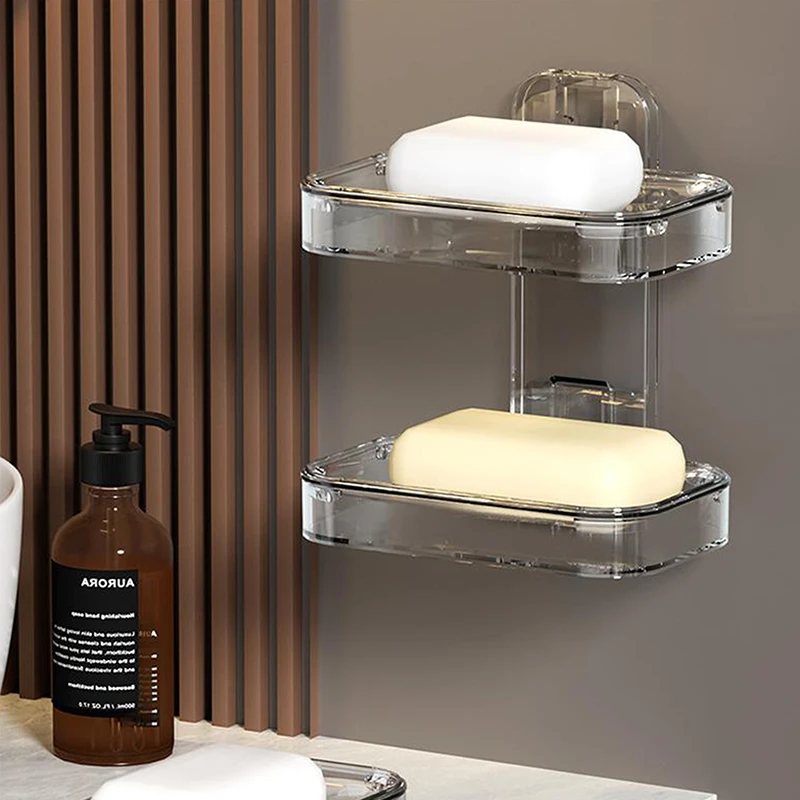 Wall Mounted Soap Holder Self Adhesive Soap Rack Bathroom Soap Dish No Drilling Transparent Acrylic Soap Holder