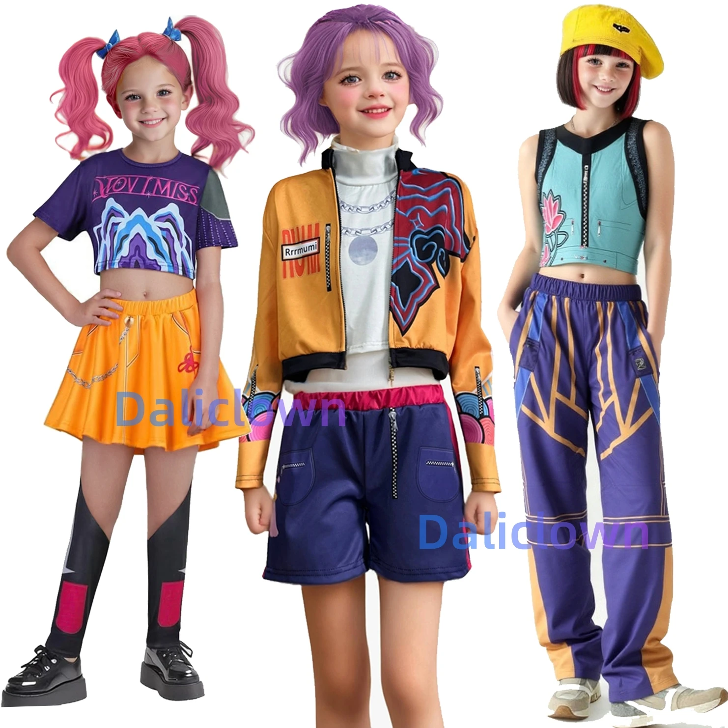 

Kids Kpop Demon Hunters Rumi Zoey Mira Cosplay Huntrix Costume For Girls Children Clothes Group Idol Roleplay Halloween Suit