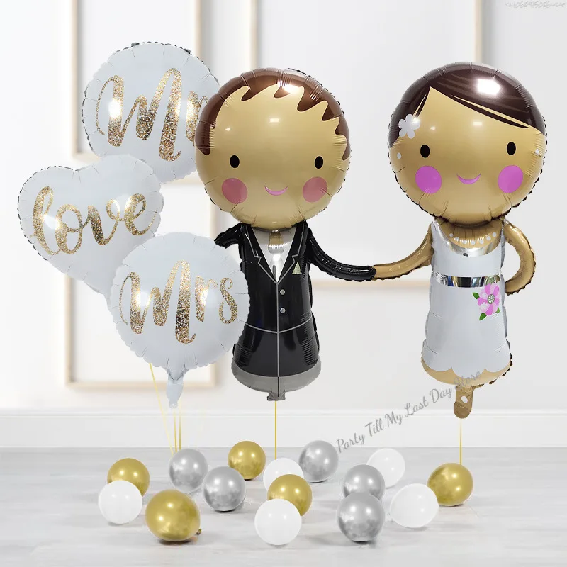 22pcs/Set Wedding Decor Balloon Couple Balloon Foil Balloons Heart Mr and Mrs Balloon Set Engagement Wedding Party Decor