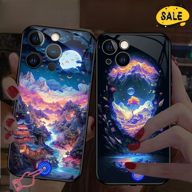

Smart Switch LED Light Glowing Luminous Glass Phone Case for Iphone 15 14 13 12 11 Pro Max XR XS Max 8 7 Plus Protector Cover