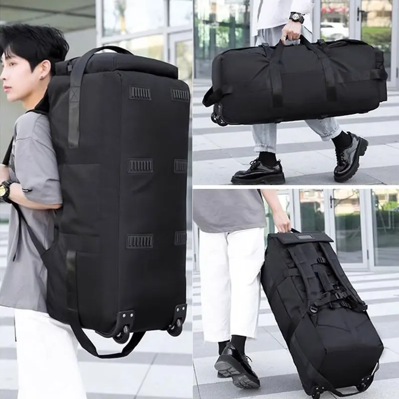 Extra Large Capacity Trolley Case Multifunctional Backpack With Rollers Outdoor Travel Hiking Bag Waterproof Foldable Tote Bag