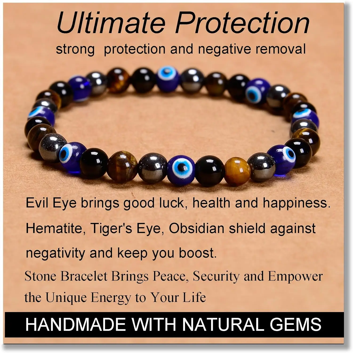 

Handmade Yoga Stretch Elastic Bracelet Natural Stone Crystal Healing Power Energy Gifts for Unisex Adult 4mm 6mm 8mm 10mm