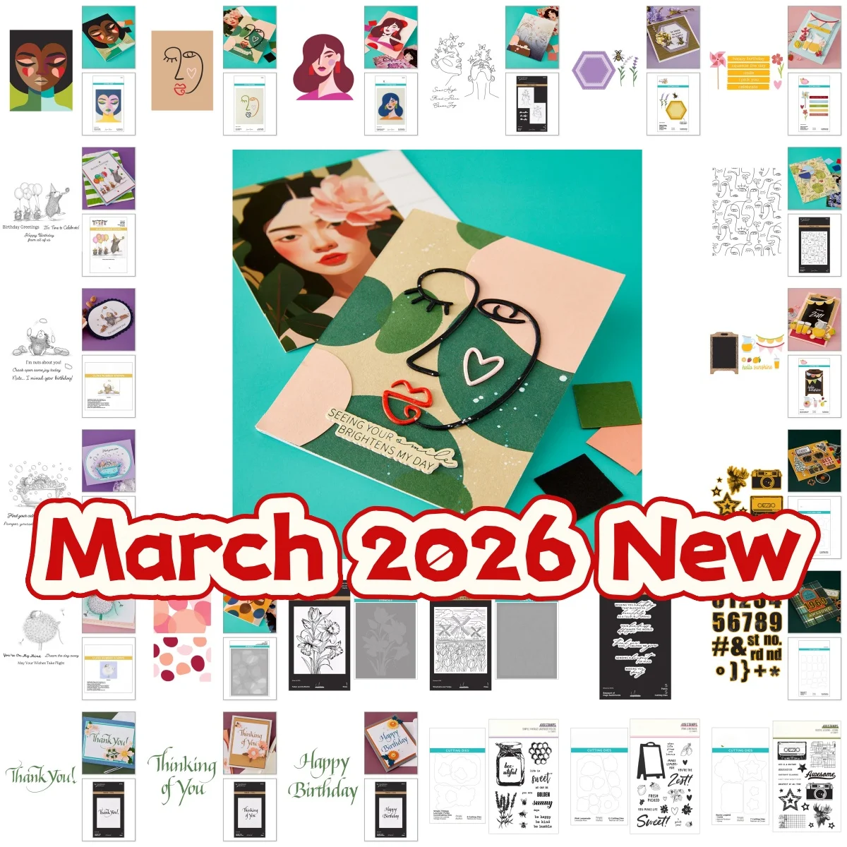 

March 2026 New Girl Facets Mouse Party Metal Cutting Dies Clear Stamps Tulips Press Plate Stencil for DIY Scrapbook Template