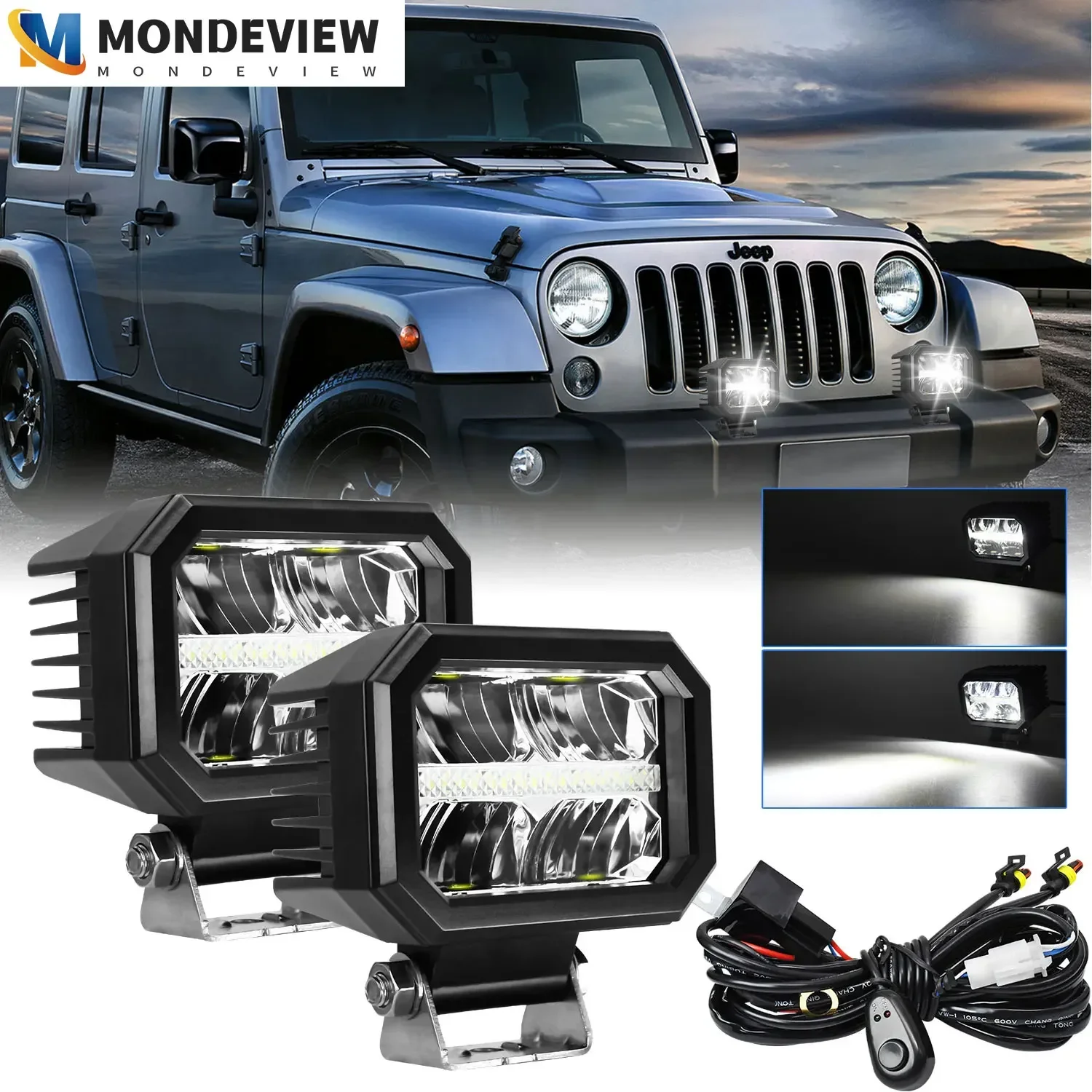 MONDEVIEW E25 4-inch off-road vehicle work light 9-30V suitable for Jeep  truck motorcycle SUV ATV boat