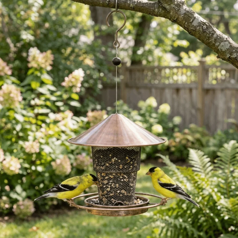 Hanging Automatic Bird Feeder Retractable Iron Wild Bird Feeding Station Large Capacity Decorative Hummingbird Feeder