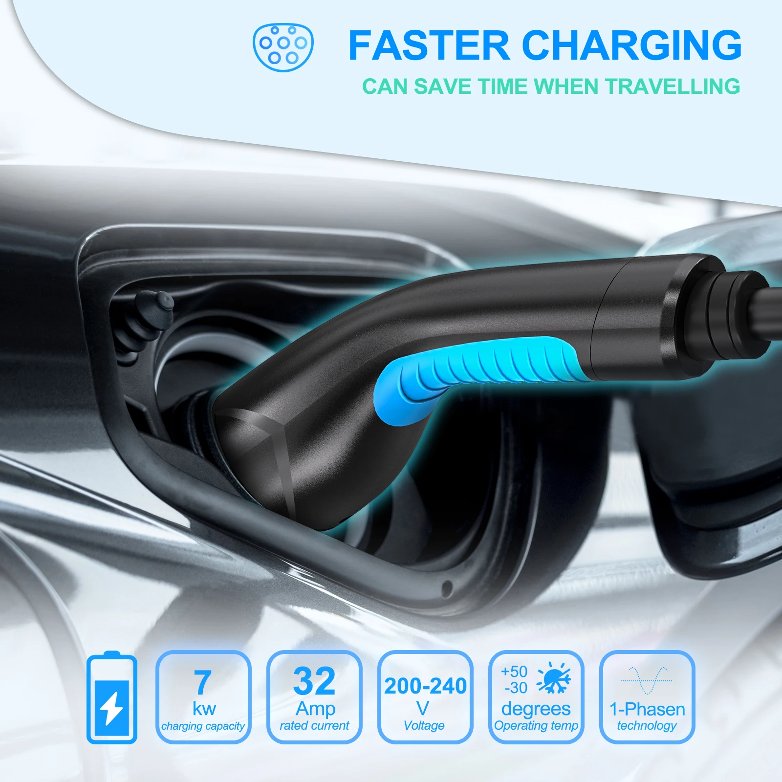 EVDANCE Portable EV Charging Extension Cable 6M Single Phase 7.2Kw EU Plug Compatible All IEC62196 Chargers EV Chargers Cable