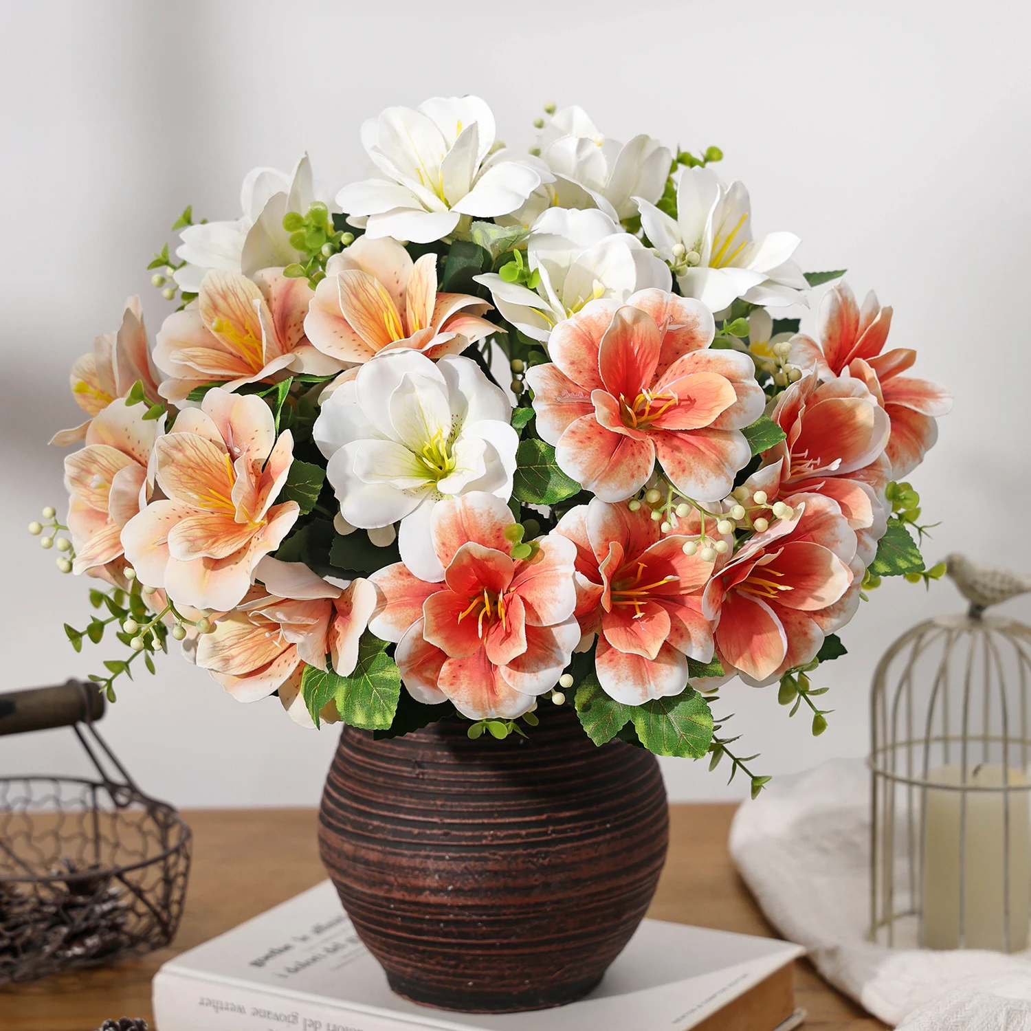 Künstliche Blumen Azalee Hochzeitskranz Heim Schlafzimmer Tischdekoration Brautstrauß Garten Kunstvase Brett Outdoor Garten DIY Geschenke – Detail 2