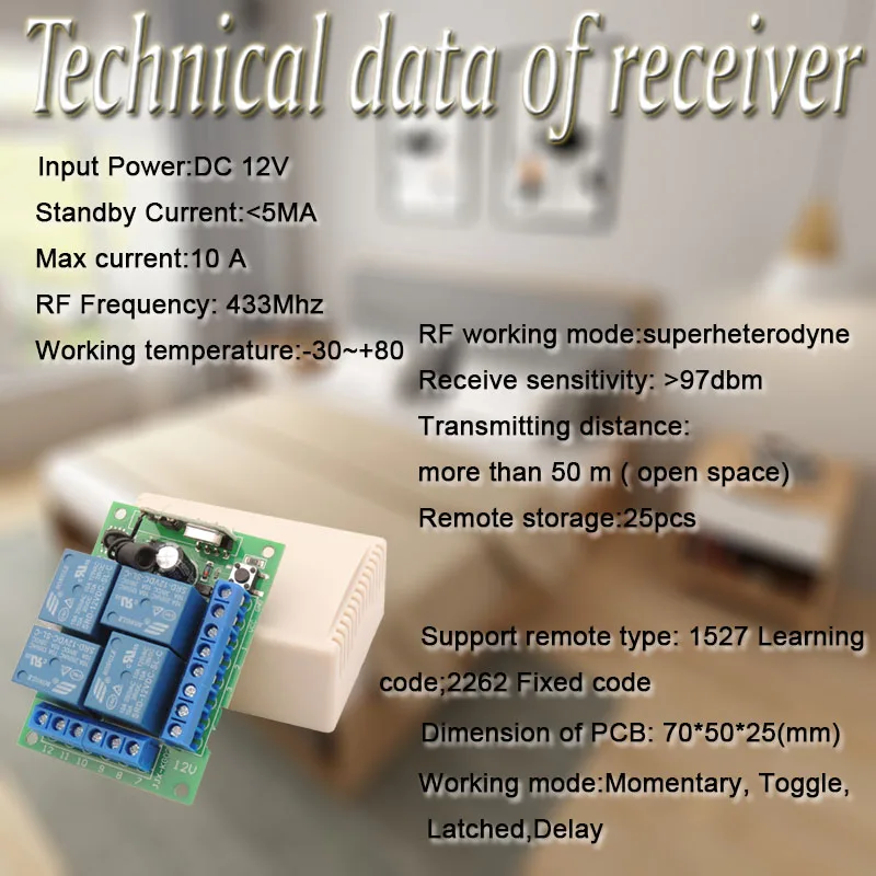 433MHZ Universal Wireless Remote Control smart Switch DC12V 4CH Relay Receiver Modul RF Transmitters Lamp fan room Led Light DIY