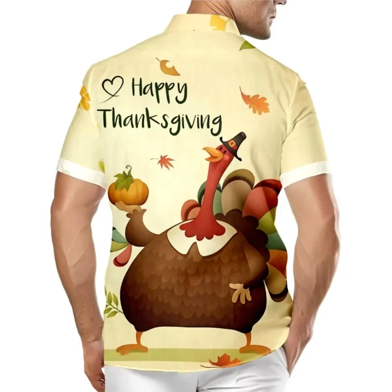 Thanksgiving Day Turkeys Printed Chest Pocket Hawaiian Shirt Casual Daily Short Sleeve Shirt Clothing Tops